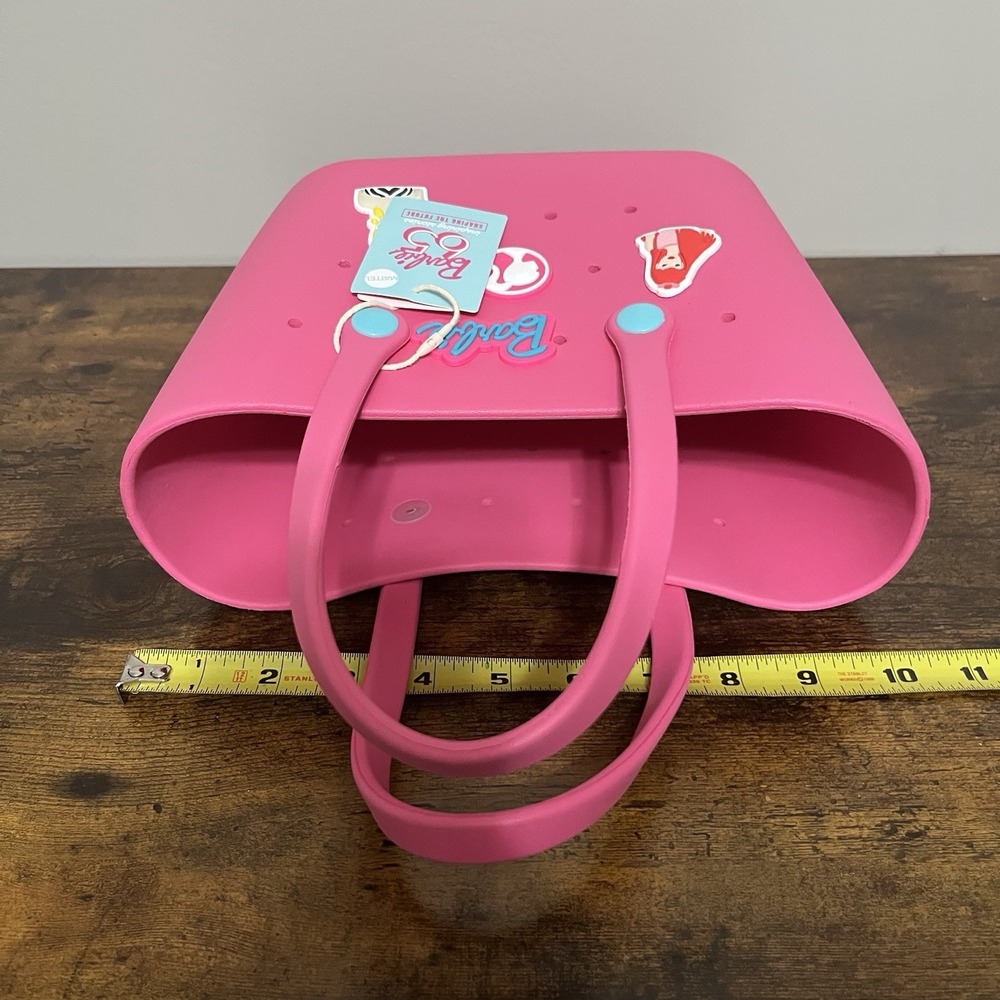 Barbie 65th Anniv Miniso Bogg Style Eva Tote Beach Lunch Pink Bag With Charms - Picture 13 of 14